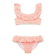 Girls Seersucker Ruffle Bikini Swimsuit with UPF 50, 2-Piece, Sizes 4-18